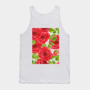 Red watercolor roses with leaves and buds pattern Tank Top